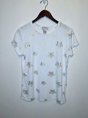 Carmen Marc Valvo White Gold Star Tee Starcore Holiday Festive Size Medium